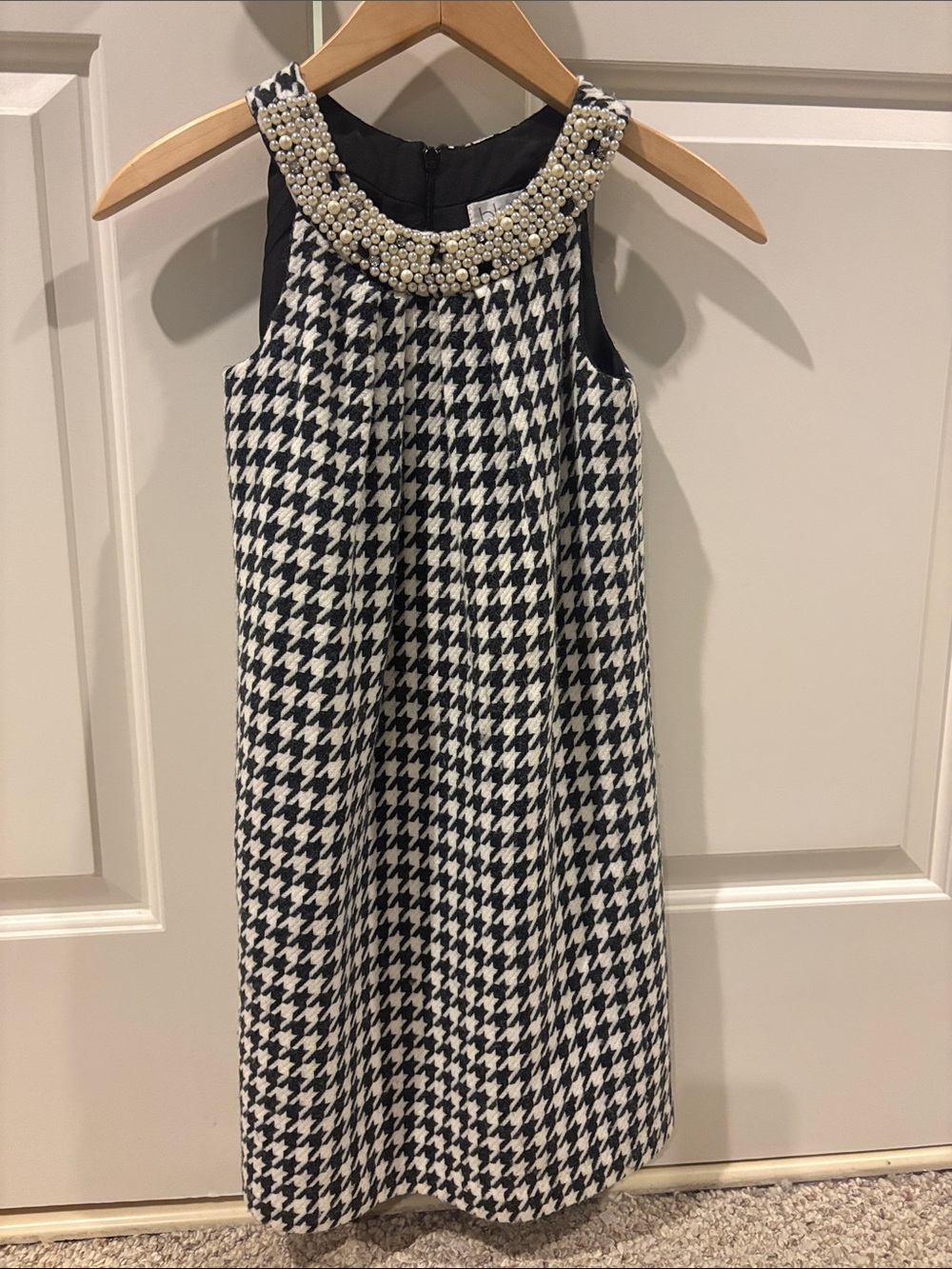 Us Angels Black & White Houndstooth Pearl Collar Dress